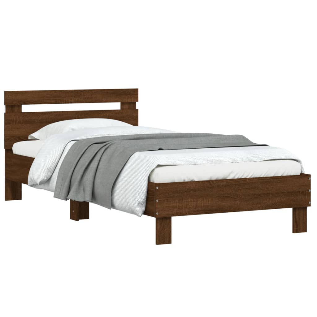 Bedframe met hoofdbord en LED bruin eikenkleur 100x200 cm is nu te koop bij PeponiXL, paradijselijk wonen!