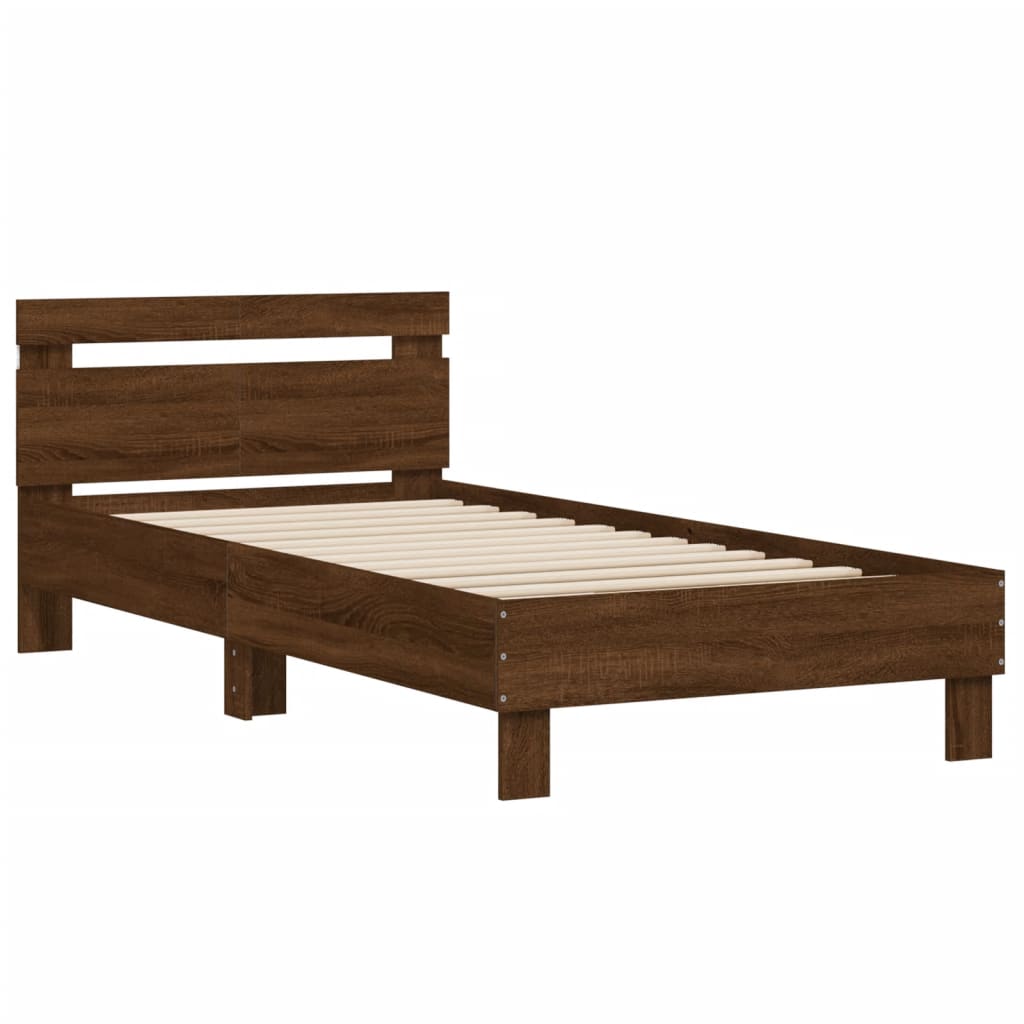 Bedframe met hoofdbord en LED bruin eikenkleur 100x200 cm is nu te koop bij PeponiXL, paradijselijk wonen!