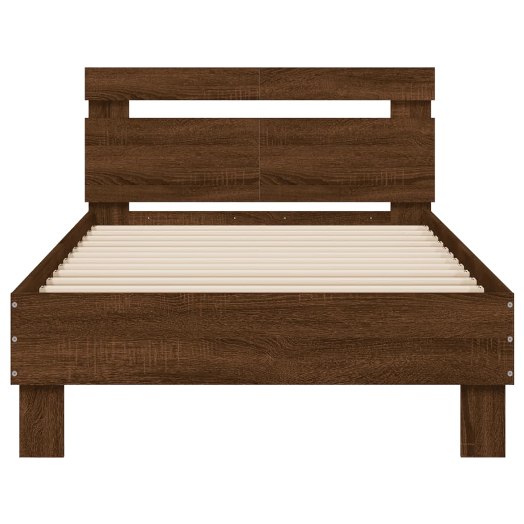 Bedframe met hoofdbord en LED bruin eikenkleur 100x200 cm is nu te koop bij PeponiXL, paradijselijk wonen!