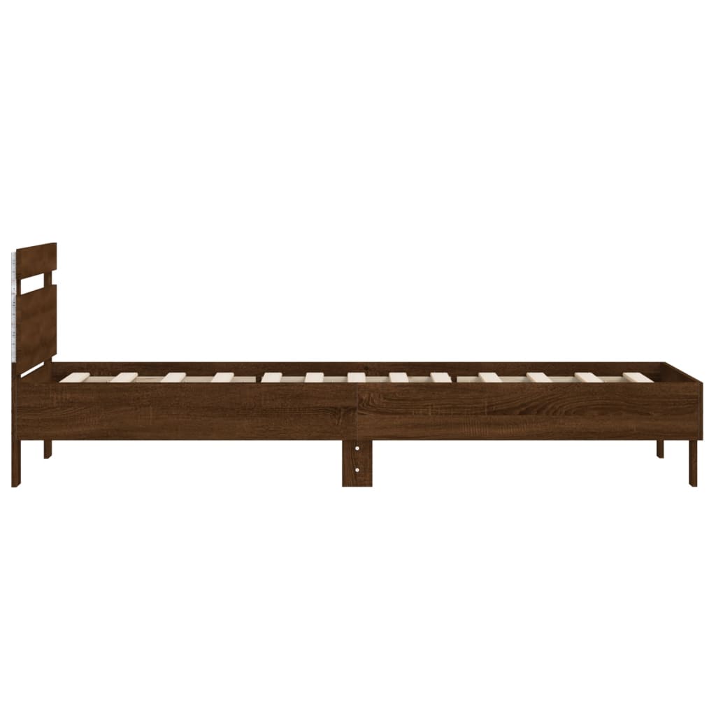 Bedframe met hoofdbord en LED bruin eikenkleur 100x200 cm is nu te koop bij PeponiXL, paradijselijk wonen!