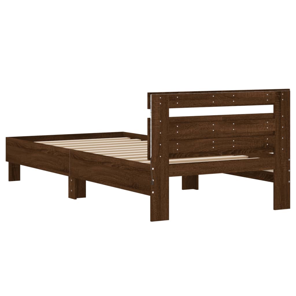 Bedframe met hoofdbord en LED bruin eikenkleur 100x200 cm is nu te koop bij PeponiXL, paradijselijk wonen!
