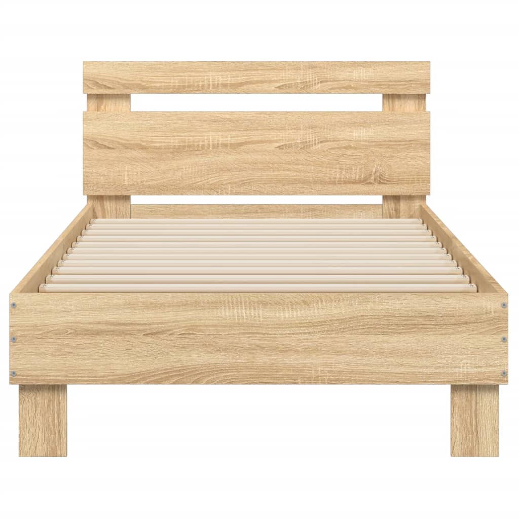 Bedframe met hoofdbord en LED sonoma eikenkleurig 90x200 cm is nu te koop bij PeponiXL, paradijselijk wonen!