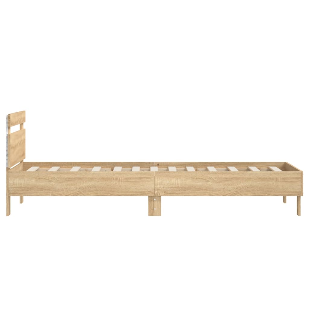 Bedframe met hoofdbord en LED sonoma eikenkleurig 90x200 cm is nu te koop bij PeponiXL, paradijselijk wonen!