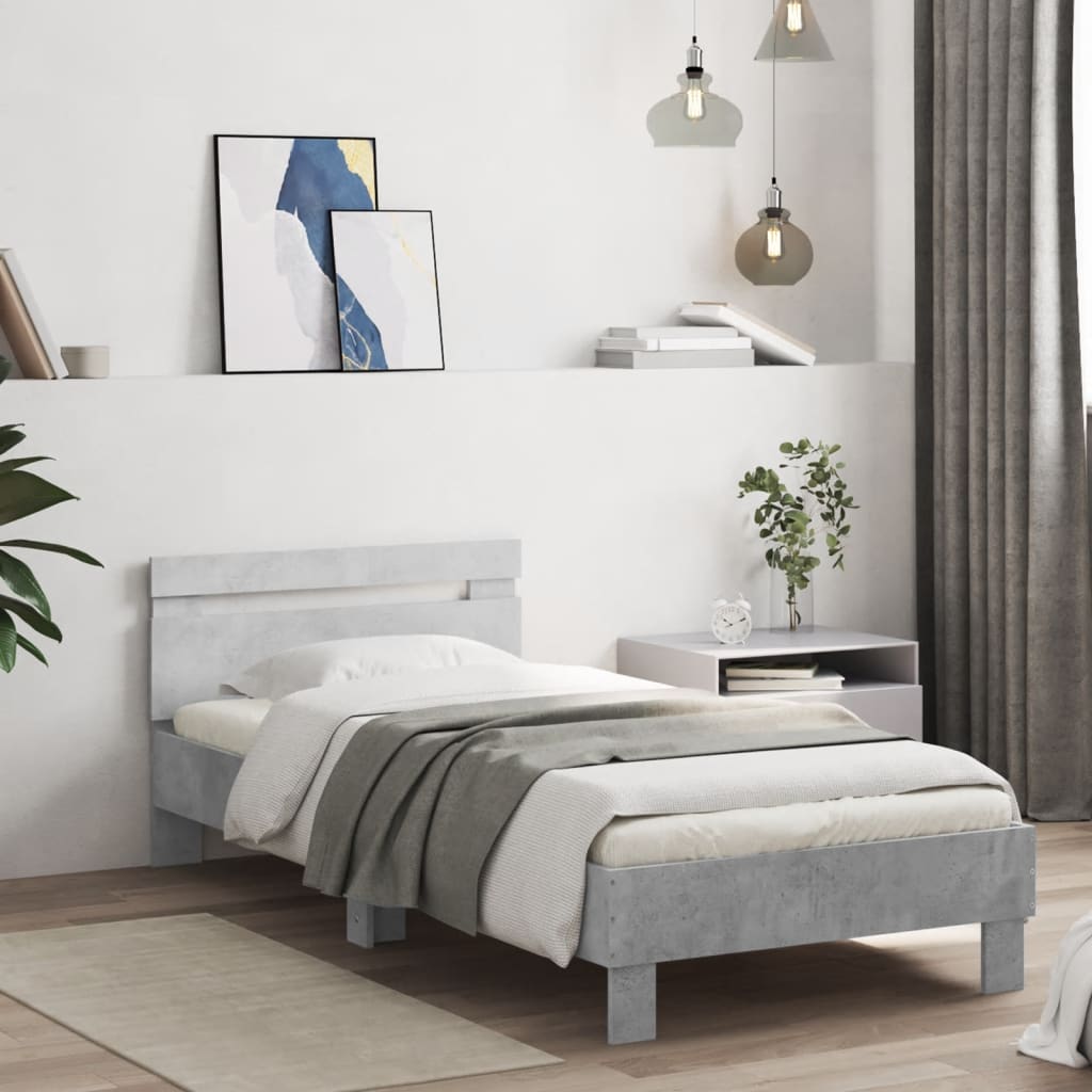 Bedframe met hoofdbord en LED-verlichting betongrijs 90x200 cm is nu te koop bij PeponiXL, paradijselijk wonen!