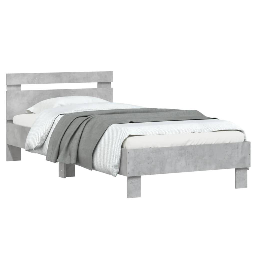 Bedframe met hoofdbord en LED-verlichting betongrijs 90x200 cm is nu te koop bij PeponiXL, paradijselijk wonen!