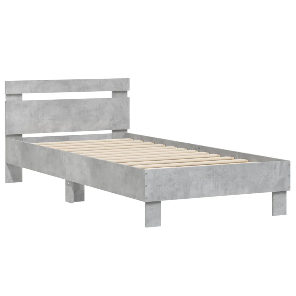 Bedframe met hoofdbord en LED-verlichting betongrijs 90x200 cm is nu te koop bij PeponiXL, paradijselijk wonen!
