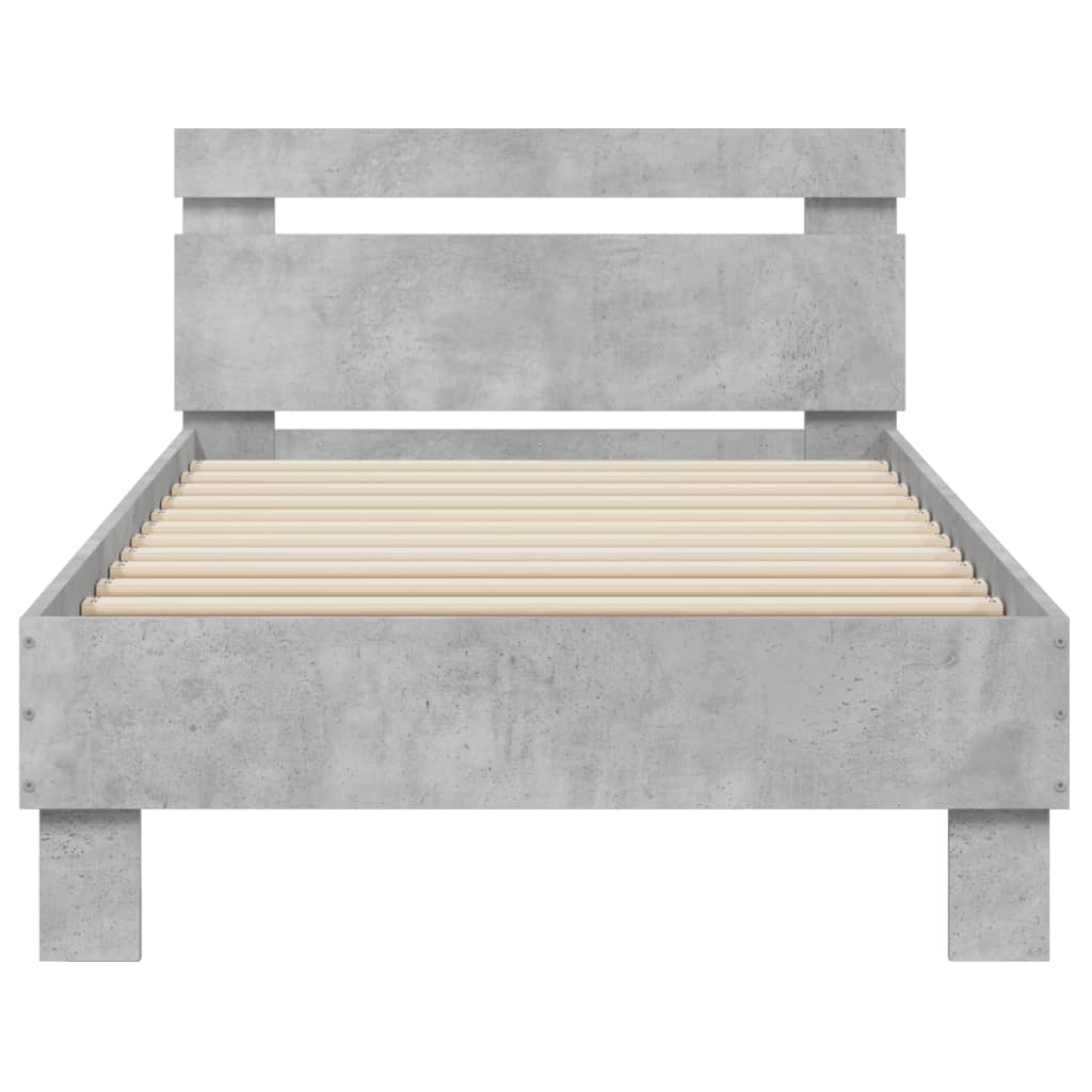 Bedframe met hoofdbord en LED-verlichting betongrijs 90x200 cm is nu te koop bij PeponiXL, paradijselijk wonen!