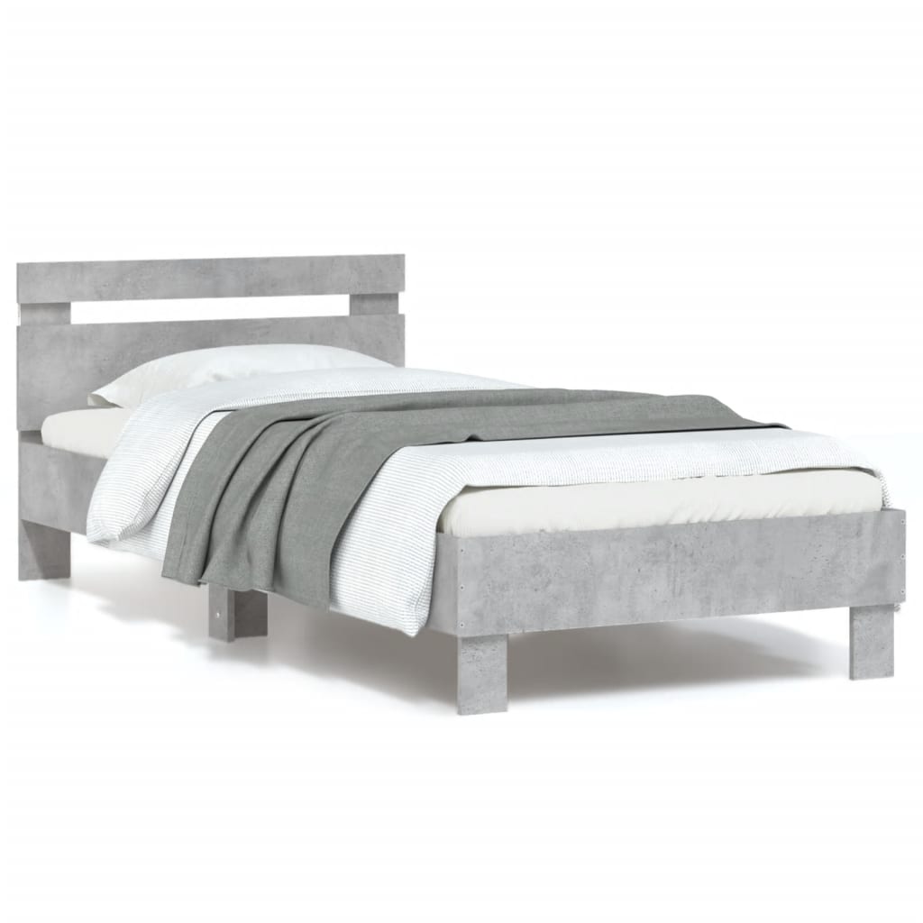 Bedframe met hoofdbord en LED-verlichting betongrijs 90x200 cm is nu te koop bij PeponiXL, paradijselijk wonen!