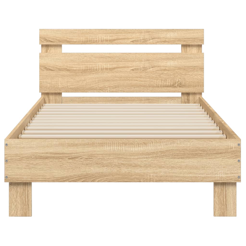 Bedframe met hoofdbord en LED sonoma eikenkleurig 90x190 cm is nu te koop bij PeponiXL, paradijselijk wonen!