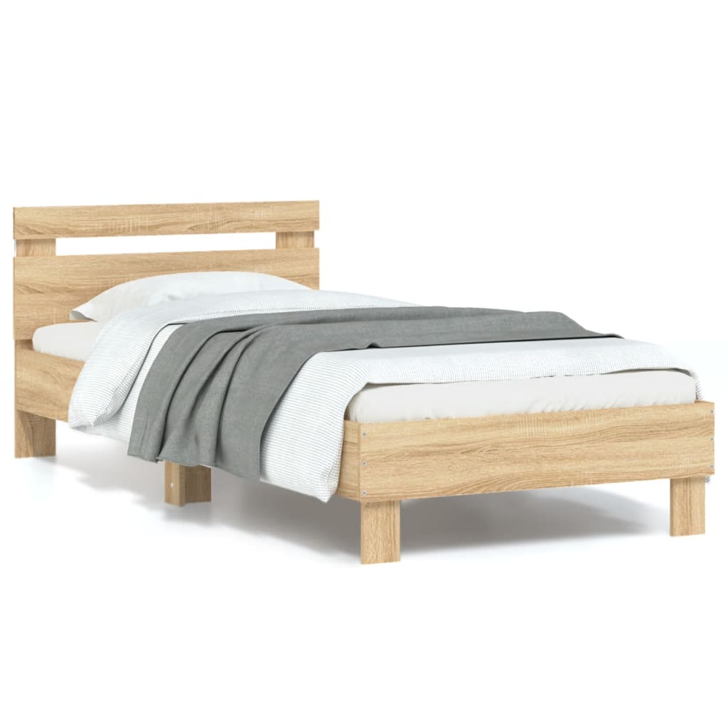 Bedframe met hoofdbord en LED sonoma eikenkleurig 90x190 cm is nu te koop bij PeponiXL, paradijselijk wonen!