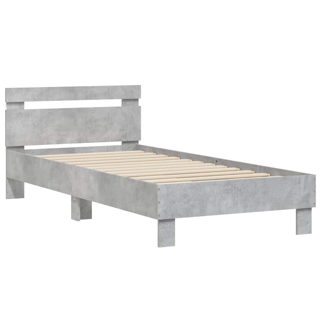 Bedframe met hoofdbord en LED-verlichting betongrijs 90x190 cm is nu te koop bij PeponiXL, paradijselijk wonen!