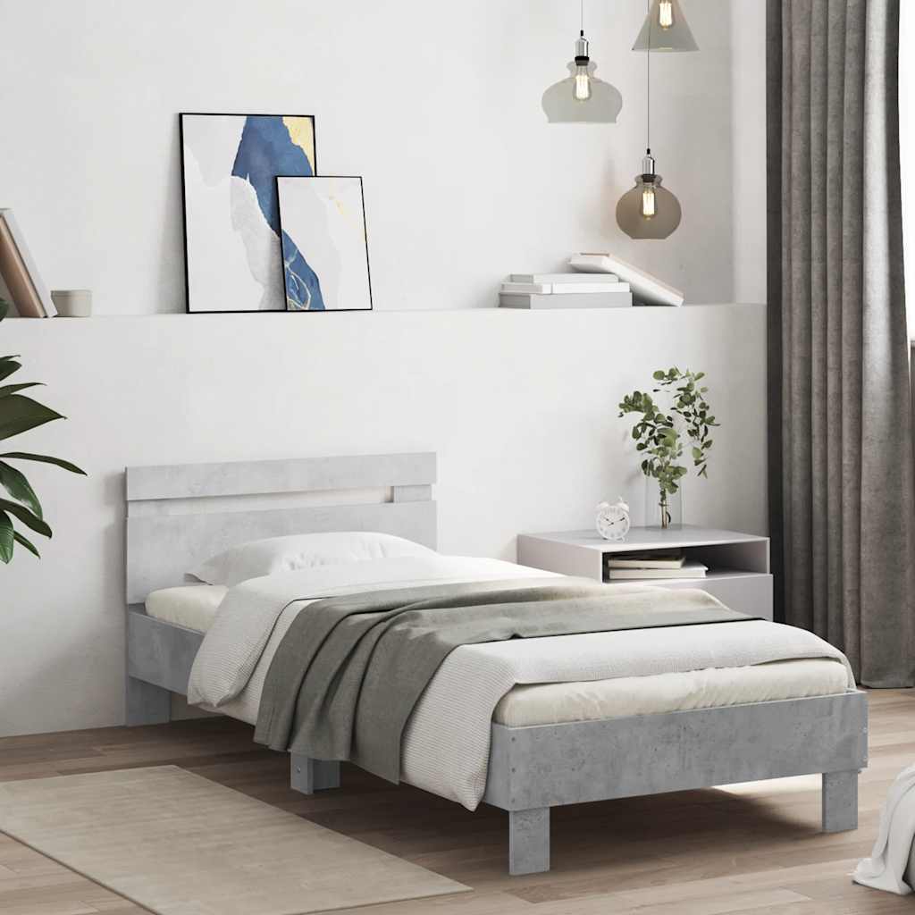 Bedframe met hoofdbord en LED-verlichting betongrijs 90x190 cm is nu te koop bij PeponiXL, paradijselijk wonen!