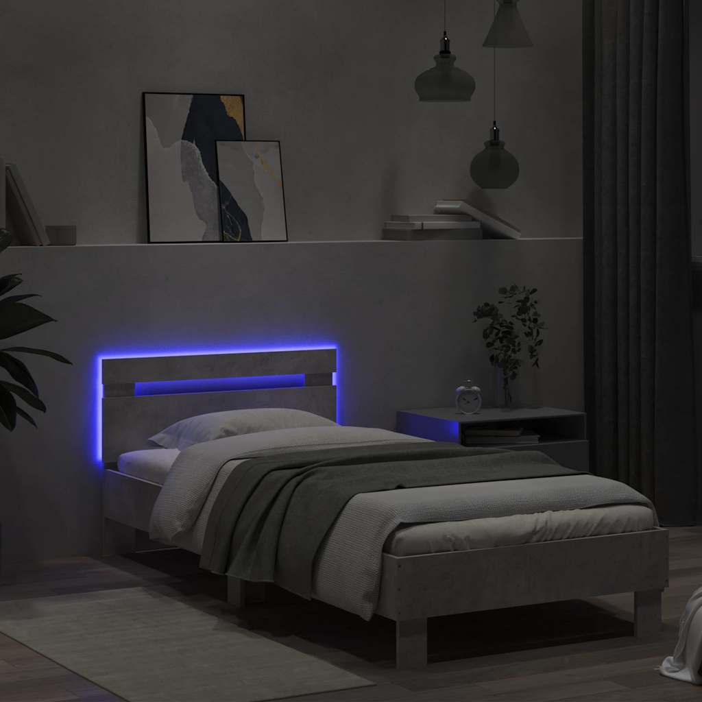 Bedframe met hoofdbord en LED-verlichting betongrijs 90x190 cm is nu te koop bij PeponiXL, paradijselijk wonen!