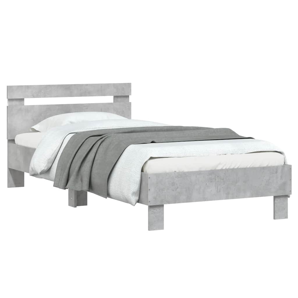 Bedframe met hoofdbord en LED-verlichting betongrijs 90x190 cm is nu te koop bij PeponiXL, paradijselijk wonen!