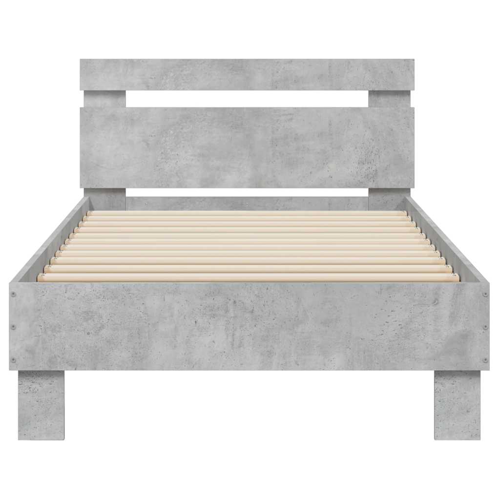 Bedframe met hoofdbord en LED-verlichting betongrijs 90x190 cm is nu te koop bij PeponiXL, paradijselijk wonen!