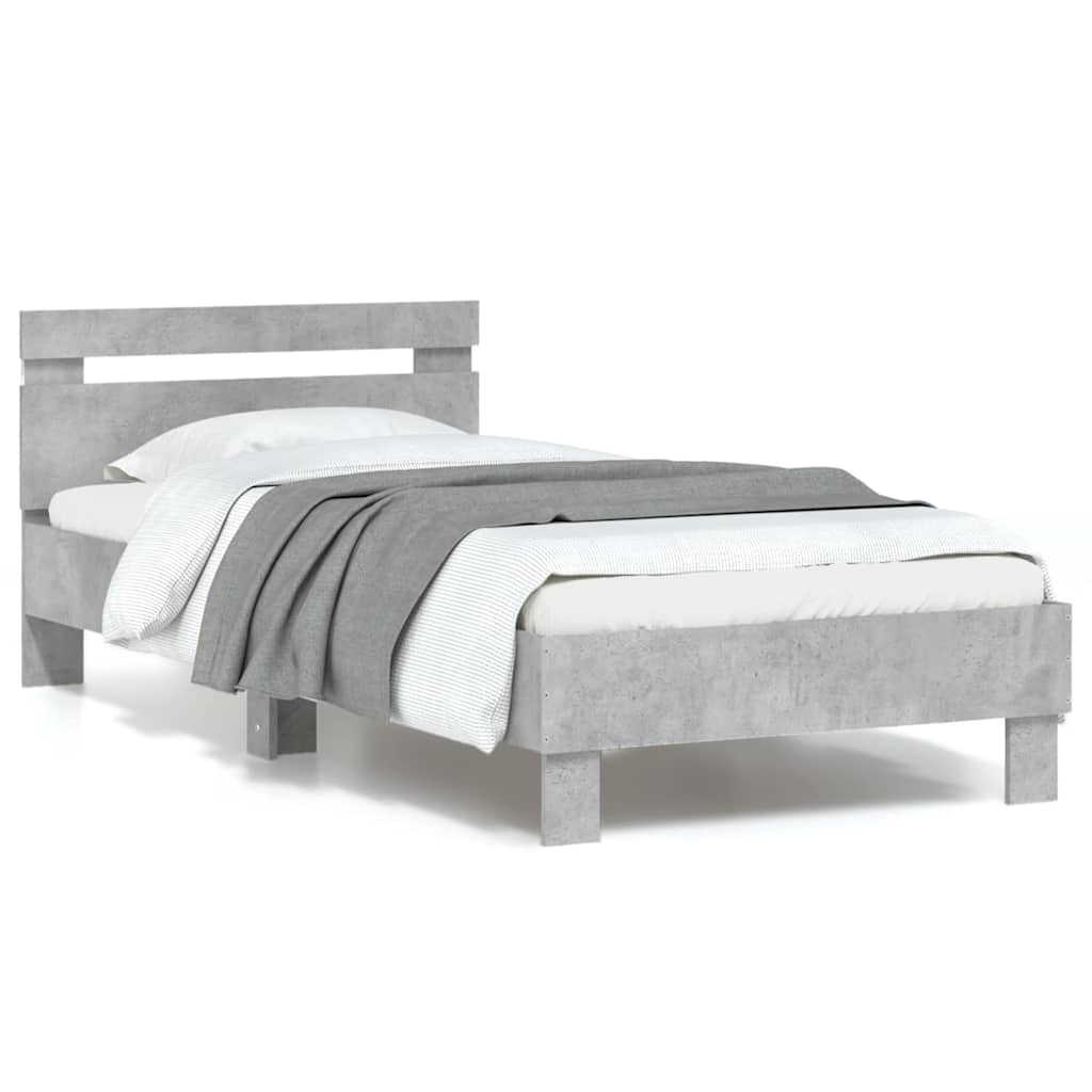 Bedframe met hoofdbord en LED-verlichting betongrijs 90x190 cm is nu te koop bij PeponiXL, paradijselijk wonen!