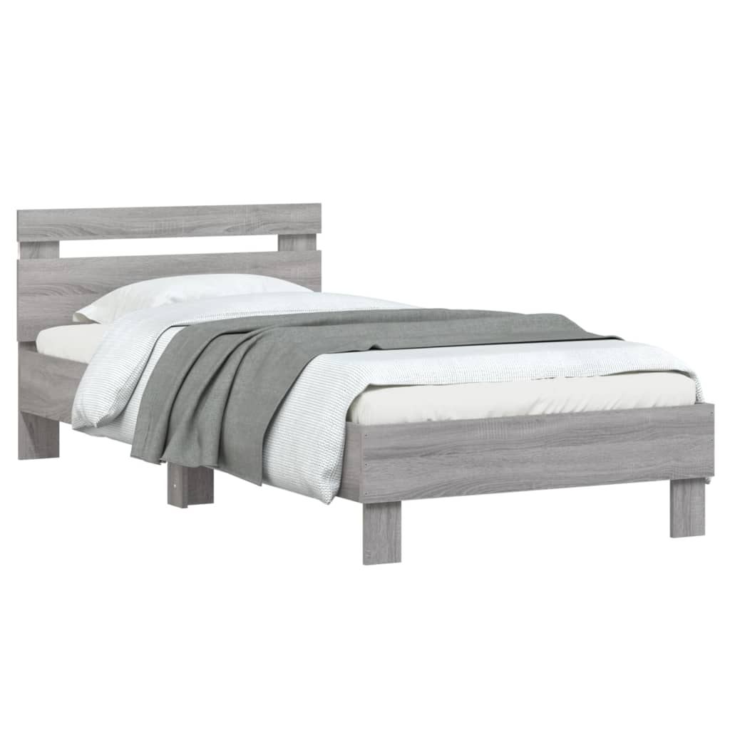 Bedframe met hoofdbord en LED grijs sonoma eikenkleur 90x190 cm is nu te koop bij PeponiXL, paradijselijk wonen!