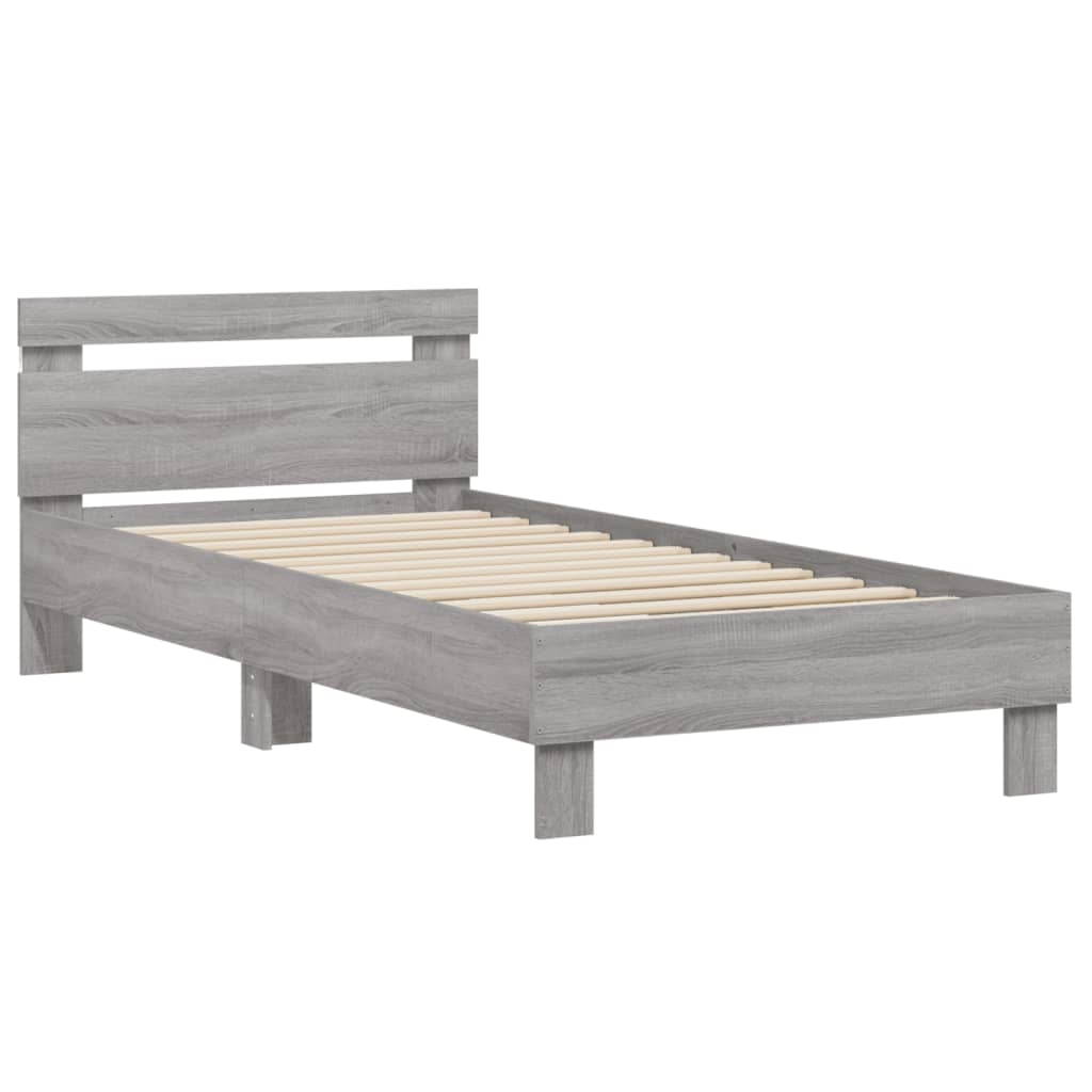 Bedframe met hoofdbord en LED grijs sonoma eikenkleur 90x190 cm is nu te koop bij PeponiXL, paradijselijk wonen!