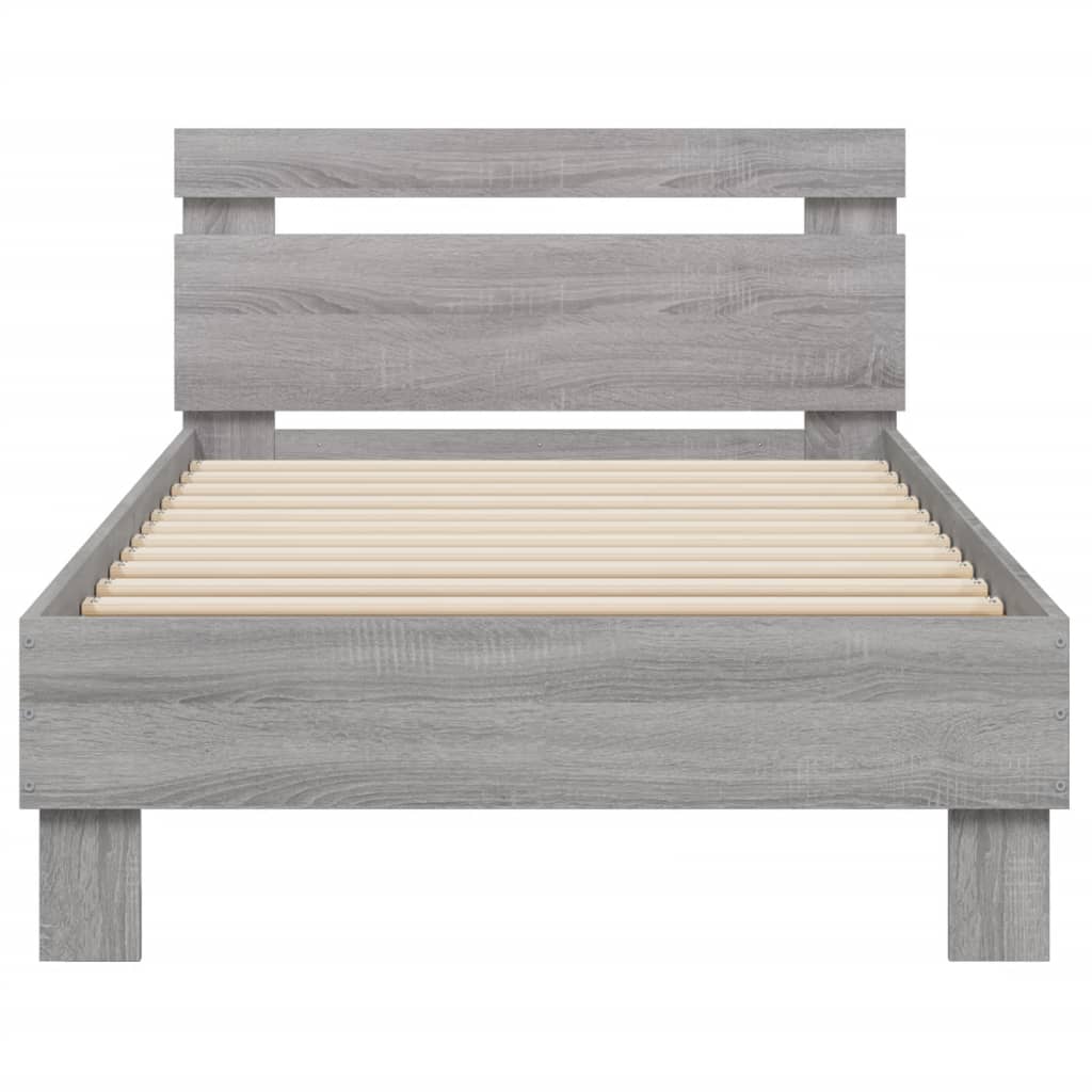 Bedframe met hoofdbord en LED grijs sonoma eikenkleur 90x190 cm is nu te koop bij PeponiXL, paradijselijk wonen!