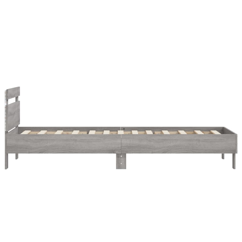 Bedframe met hoofdbord en LED grijs sonoma eikenkleur 90x190 cm is nu te koop bij PeponiXL, paradijselijk wonen!