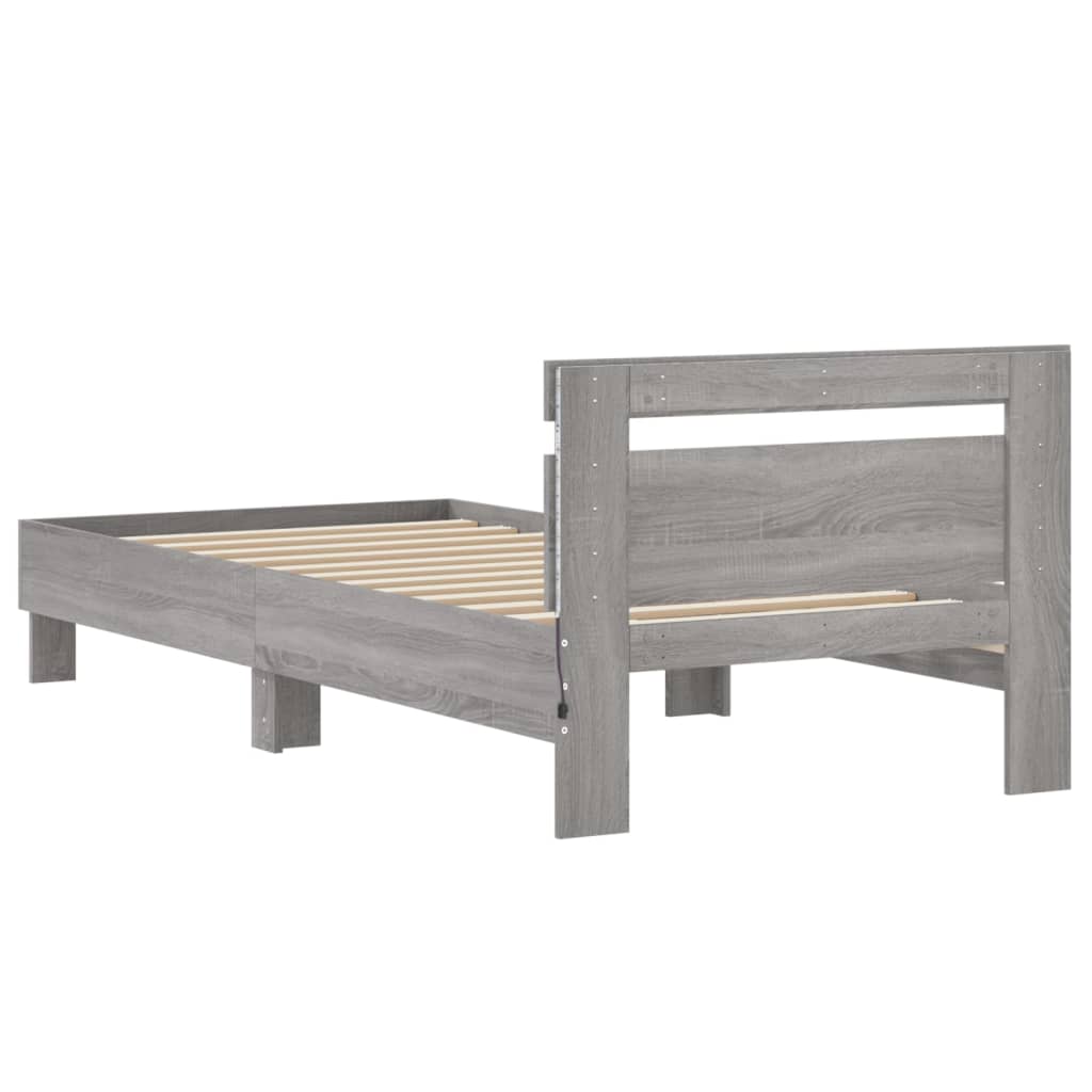 Bedframe met hoofdbord en LED grijs sonoma eikenkleur 90x190 cm is nu te koop bij PeponiXL, paradijselijk wonen!