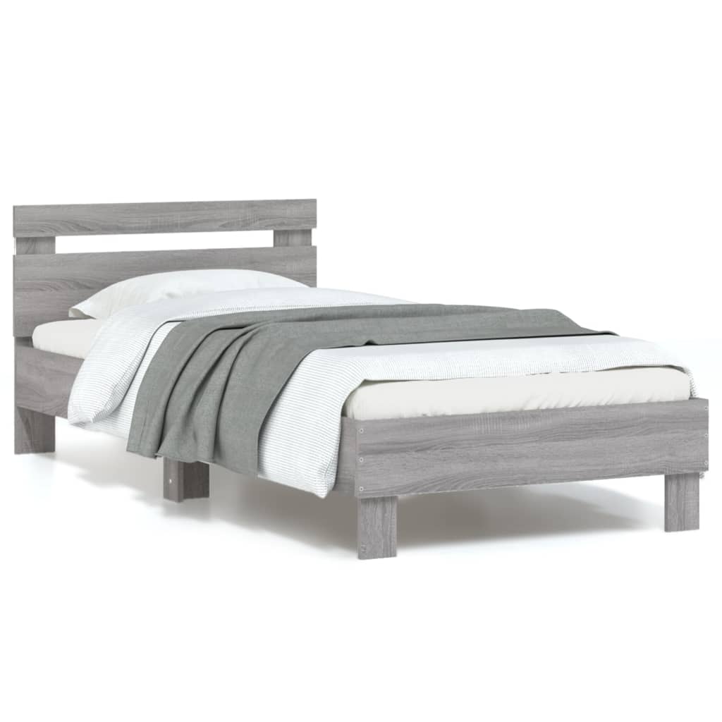 Bedframe met hoofdbord en LED grijs sonoma eikenkleur 90x190 cm is nu te koop bij PeponiXL, paradijselijk wonen!