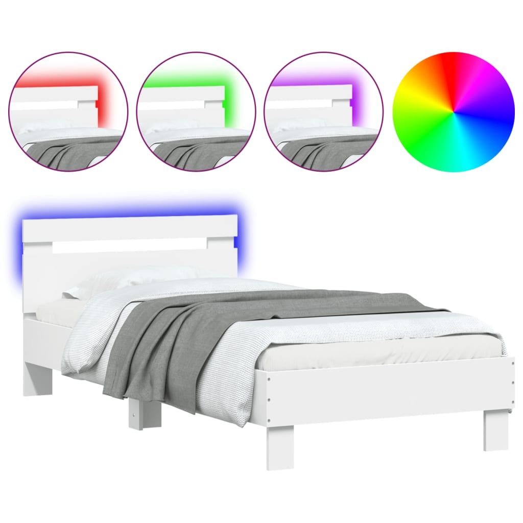 Bedframe met hoofdbord en LED-verlichting wit 75x190 cm is nu te koop bij PeponiXL, paradijselijk wonen!