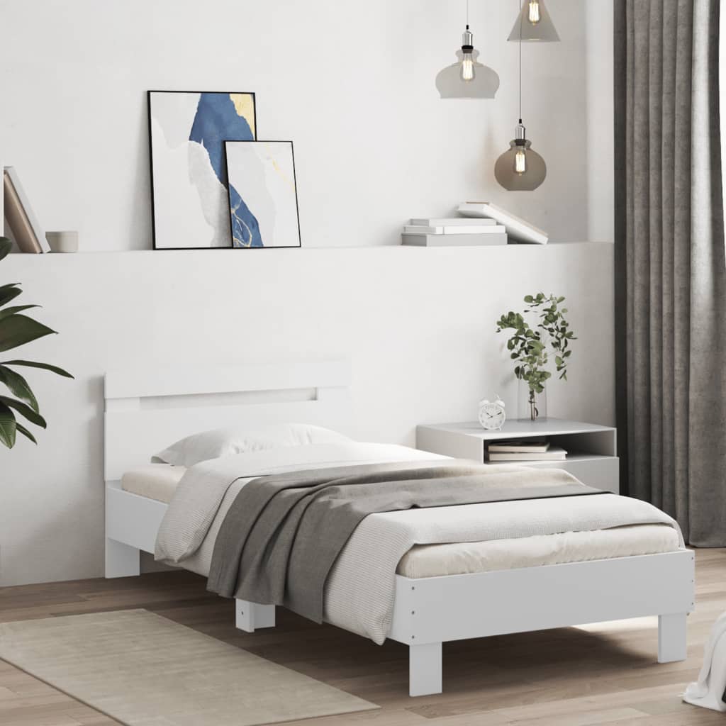 Bedframe met hoofdbord en LED-verlichting wit 75x190 cm is nu te koop bij PeponiXL, paradijselijk wonen!