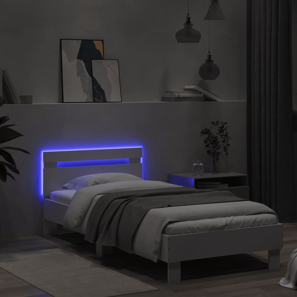 Bedframe met hoofdbord en LED-verlichting wit 75x190 cm is nu te koop bij PeponiXL, paradijselijk wonen!
