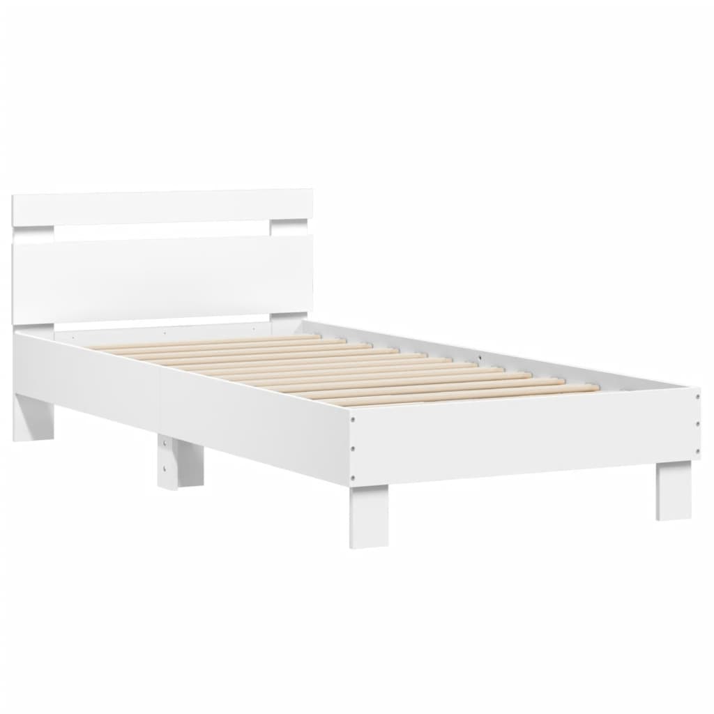 Bedframe met hoofdbord en LED-verlichting wit 75x190 cm is nu te koop bij PeponiXL, paradijselijk wonen!
