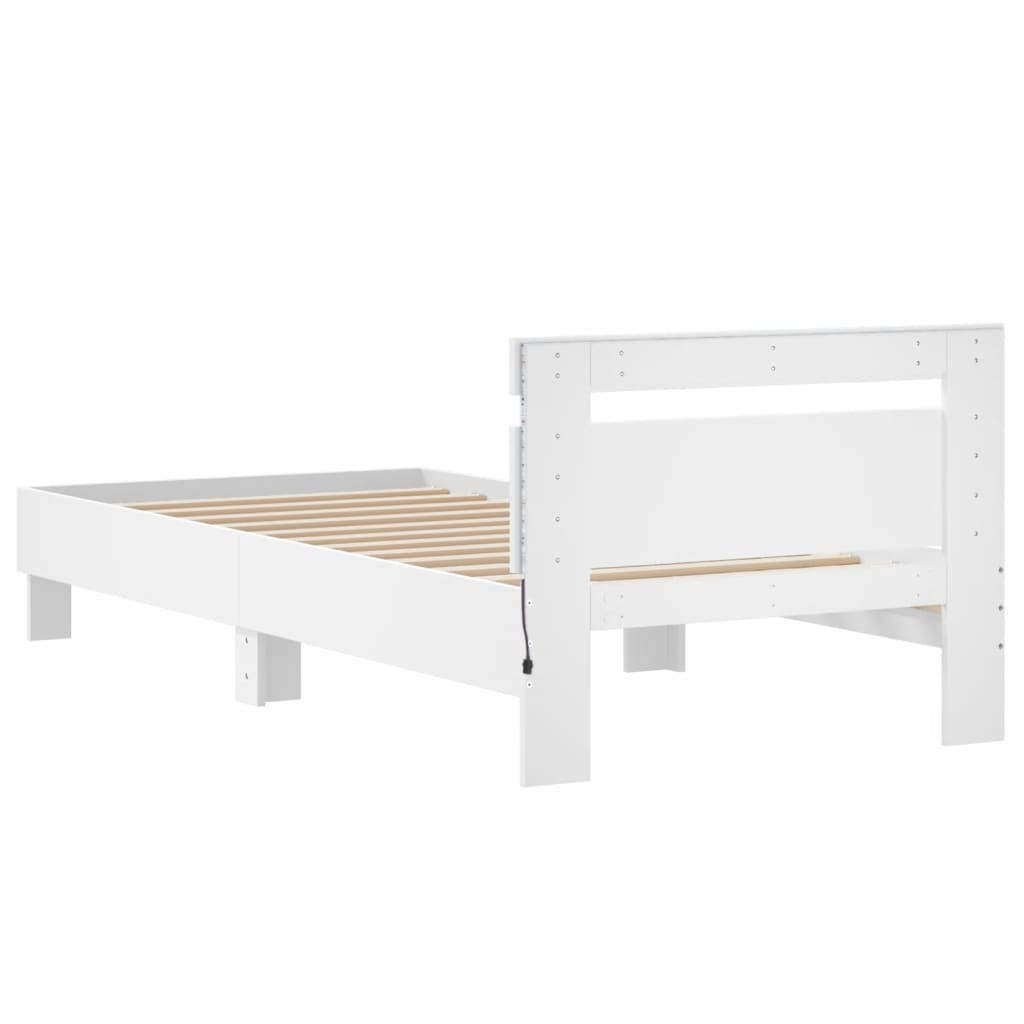 Bedframe met hoofdbord en LED-verlichting wit 75x190 cm is nu te koop bij PeponiXL, paradijselijk wonen!