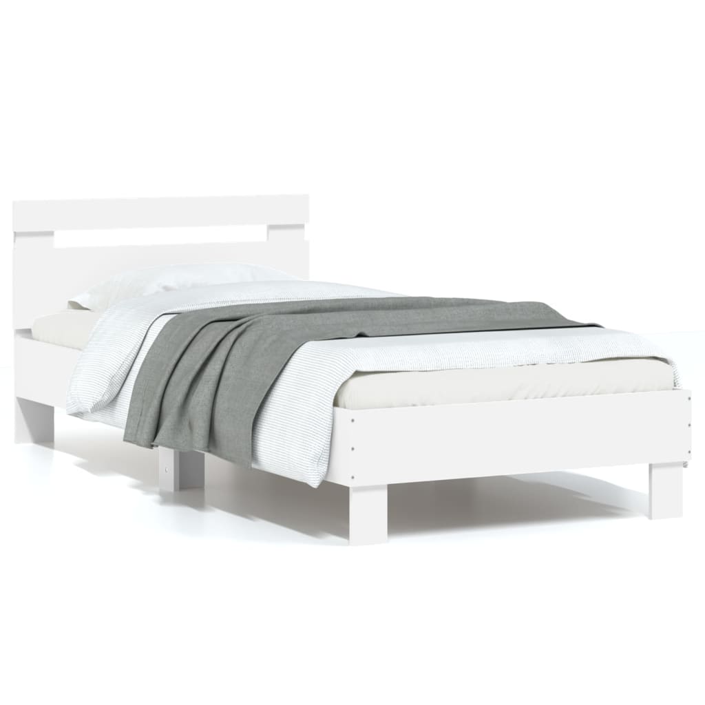 Bedframe met hoofdbord en LED-verlichting wit 75x190 cm is nu te koop bij PeponiXL, paradijselijk wonen!