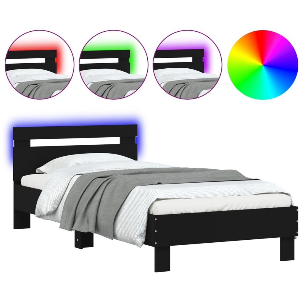 Bedframe met hoofdbord en LED-verlichting zwart 75x190 cm is nu te koop bij PeponiXL, paradijselijk wonen!