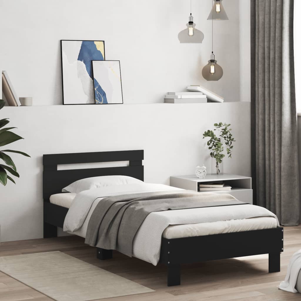 Bedframe met hoofdbord en LED-verlichting zwart 75x190 cm is nu te koop bij PeponiXL, paradijselijk wonen!