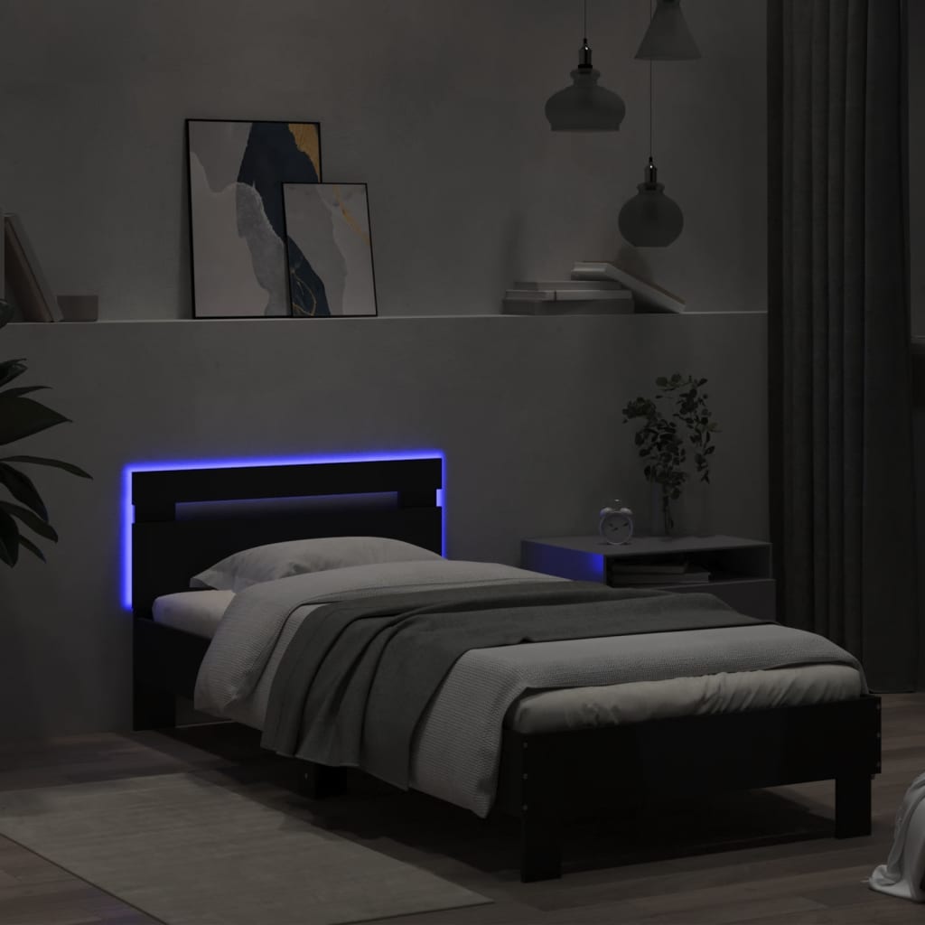 Bedframe met hoofdbord en LED-verlichting zwart 75x190 cm is nu te koop bij PeponiXL, paradijselijk wonen!