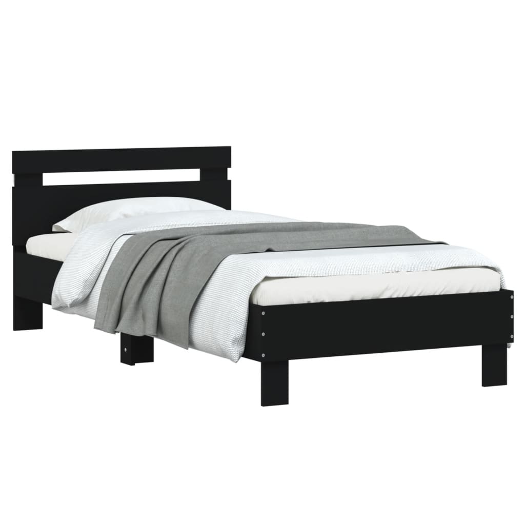 Bedframe met hoofdbord en LED-verlichting zwart 75x190 cm is nu te koop bij PeponiXL, paradijselijk wonen!