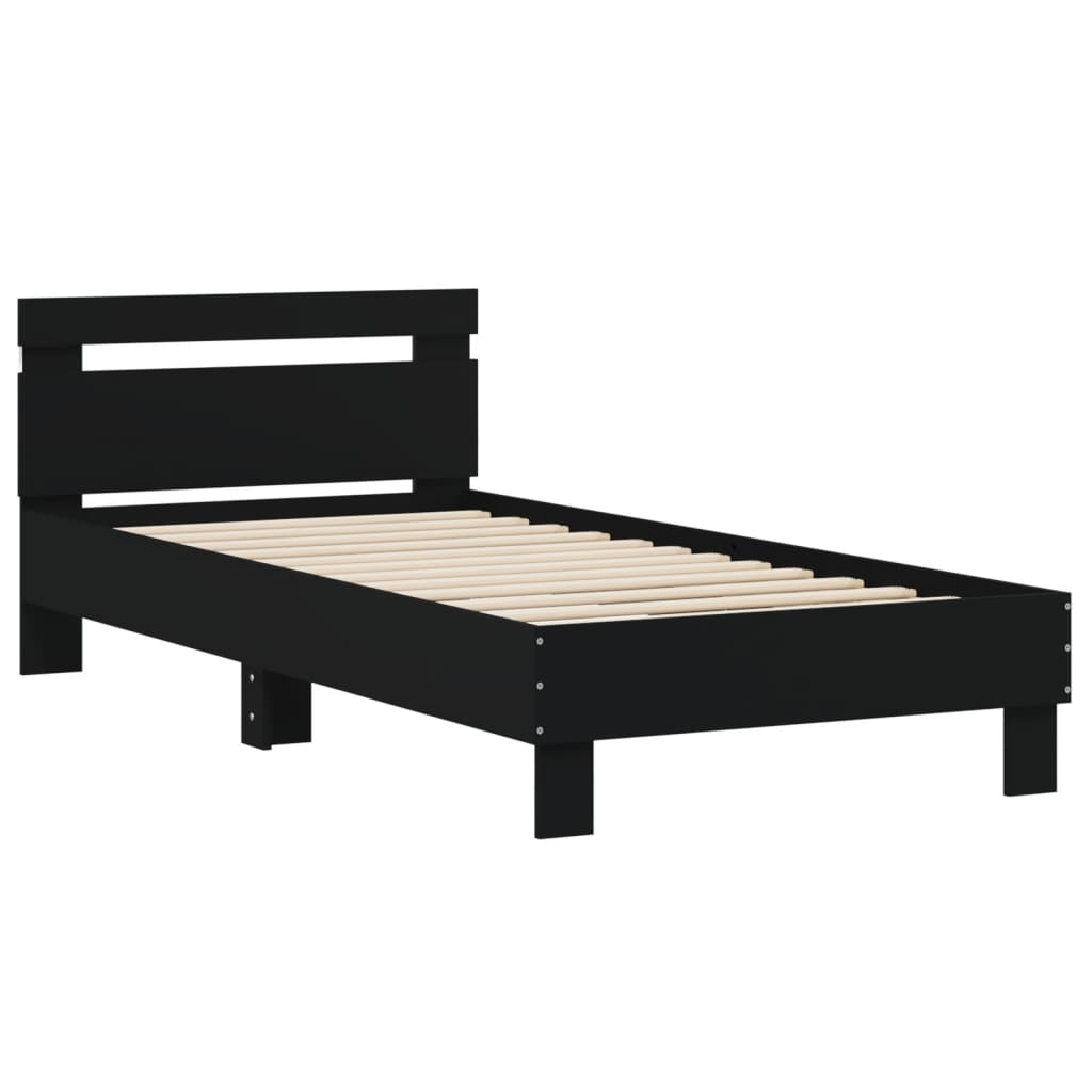 Bedframe met hoofdbord en LED-verlichting zwart 75x190 cm is nu te koop bij PeponiXL, paradijselijk wonen!