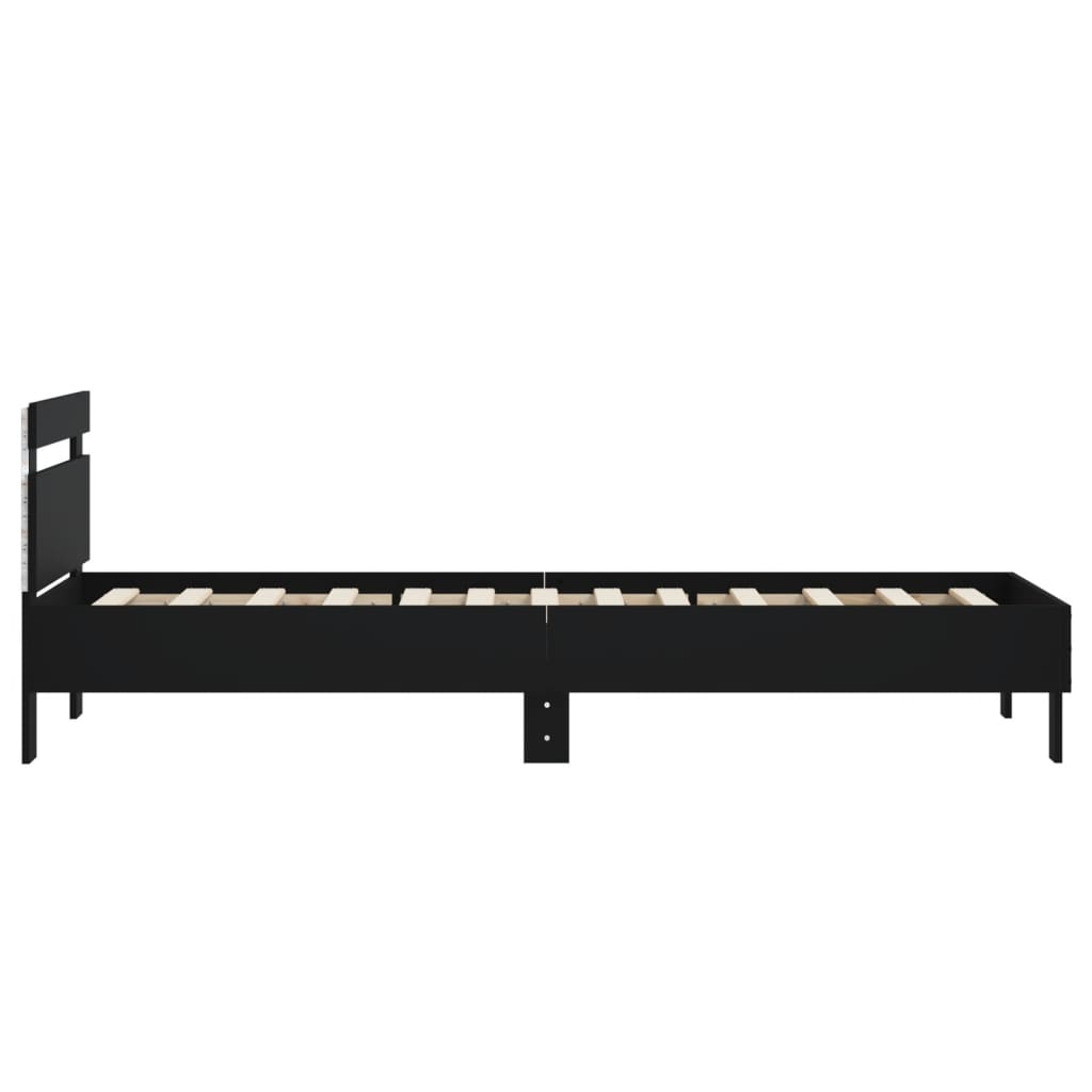 Bedframe met hoofdbord en LED-verlichting zwart 75x190 cm is nu te koop bij PeponiXL, paradijselijk wonen!