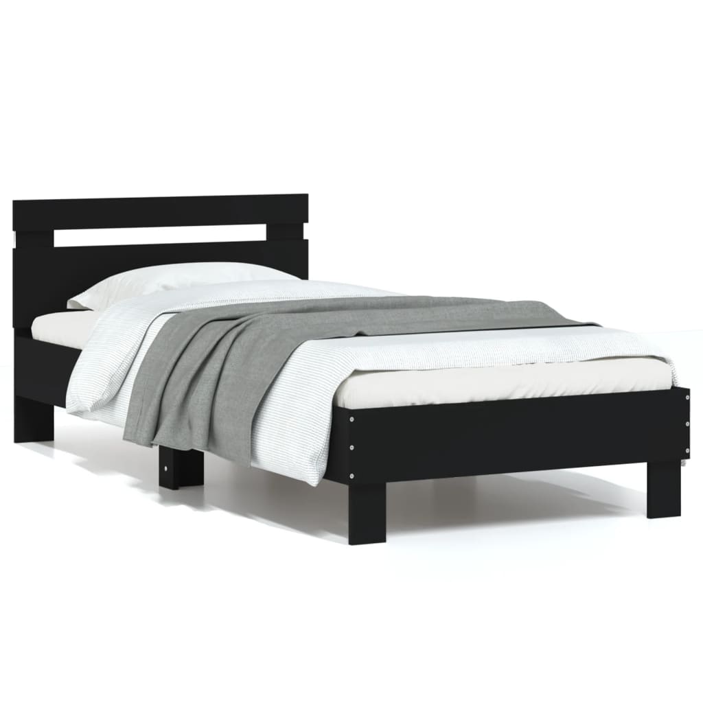 Bedframe met hoofdbord en LED-verlichting zwart 75x190 cm is nu te koop bij PeponiXL, paradijselijk wonen!