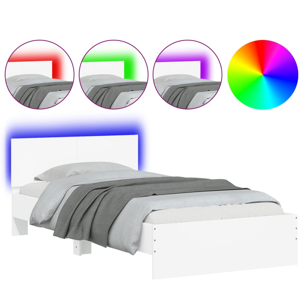Bedframe met hoofdbord en LED-verlichting wit 100x200 cm is nu te koop bij PeponiXL, paradijselijk wonen!
