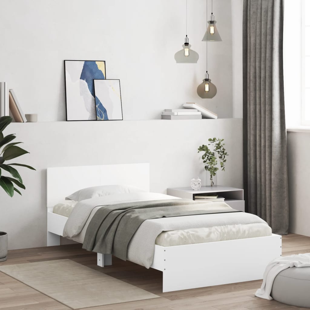 Bedframe met hoofdbord en LED-verlichting wit 100x200 cm is nu te koop bij PeponiXL, paradijselijk wonen!