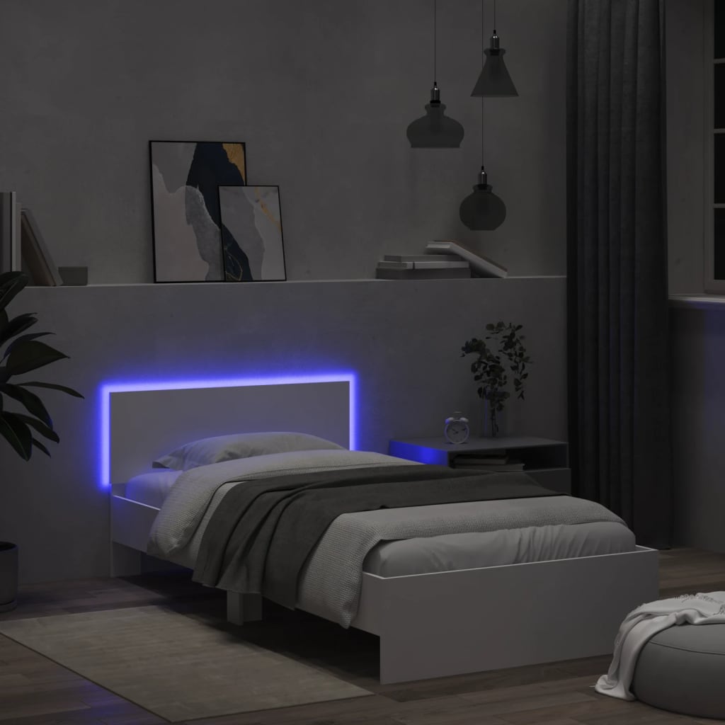 Bedframe met hoofdbord en LED-verlichting wit 100x200 cm is nu te koop bij PeponiXL, paradijselijk wonen!
