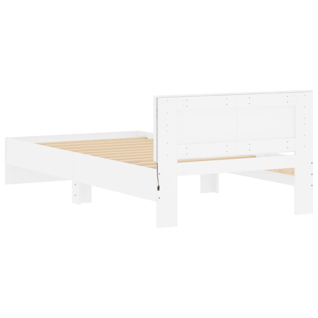Bedframe met hoofdbord en LED-verlichting wit 100x200 cm is nu te koop bij PeponiXL, paradijselijk wonen!