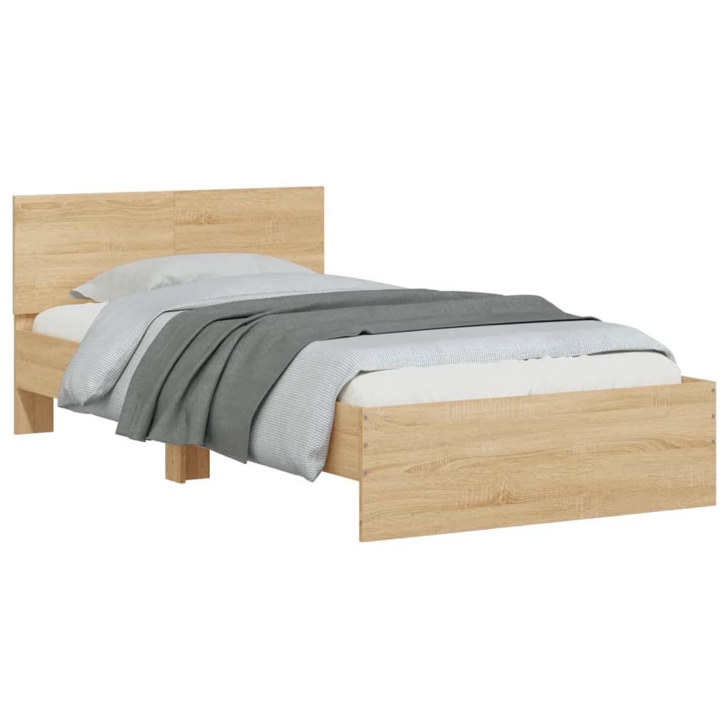 Bedframe met hoofdbord en LED sonoma eikenkleurig 100x200 cm is nu te koop bij PeponiXL, paradijselijk wonen!