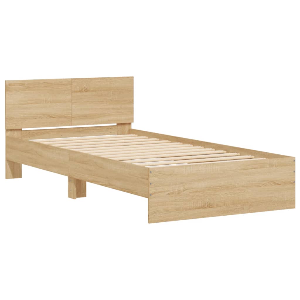 Bedframe met hoofdbord en LED sonoma eikenkleurig 100x200 cm is nu te koop bij PeponiXL, paradijselijk wonen!