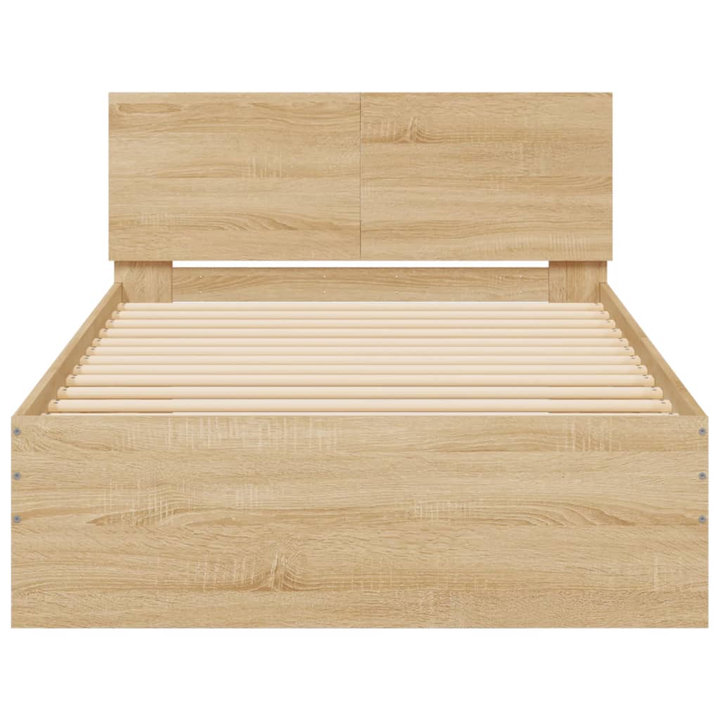 Bedframe met hoofdbord en LED sonoma eikenkleurig 100x200 cm is nu te koop bij PeponiXL, paradijselijk wonen!