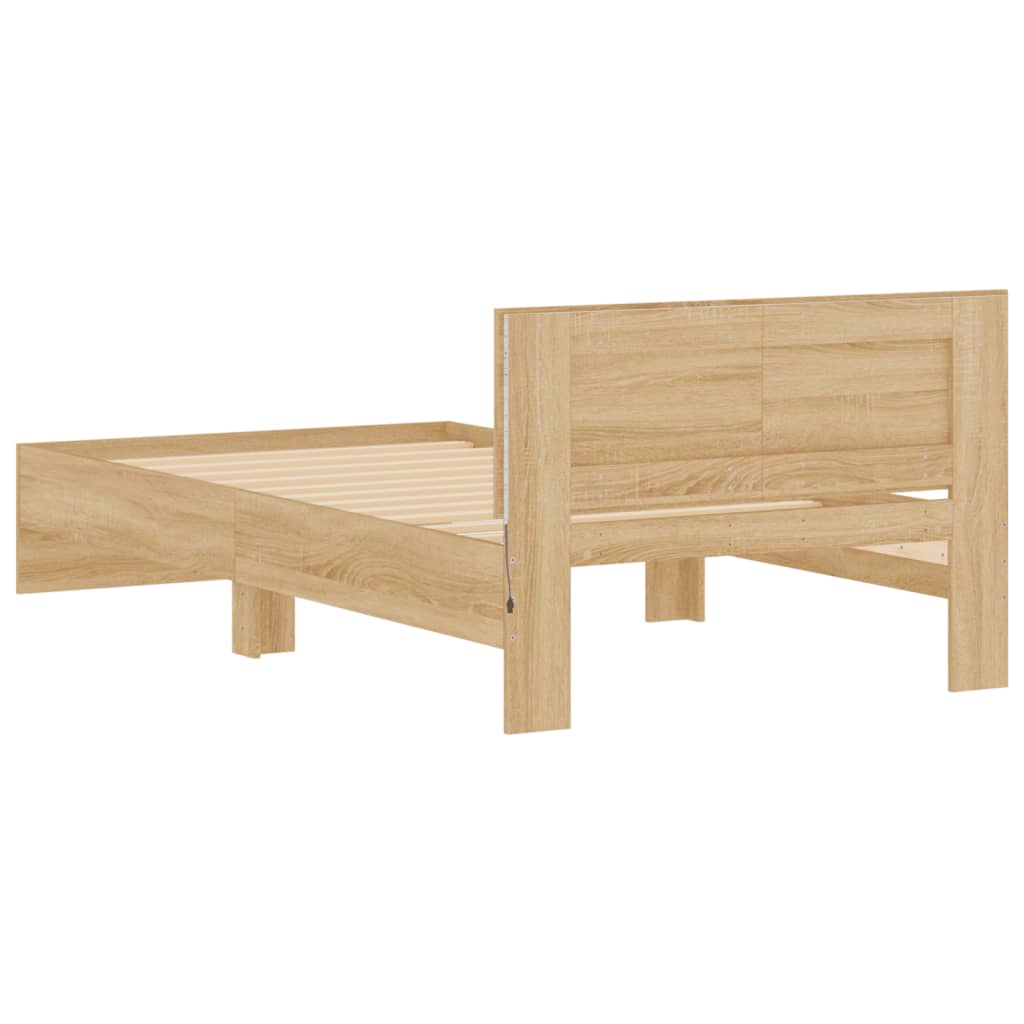 Bedframe met hoofdbord en LED sonoma eikenkleurig 100x200 cm is nu te koop bij PeponiXL, paradijselijk wonen!