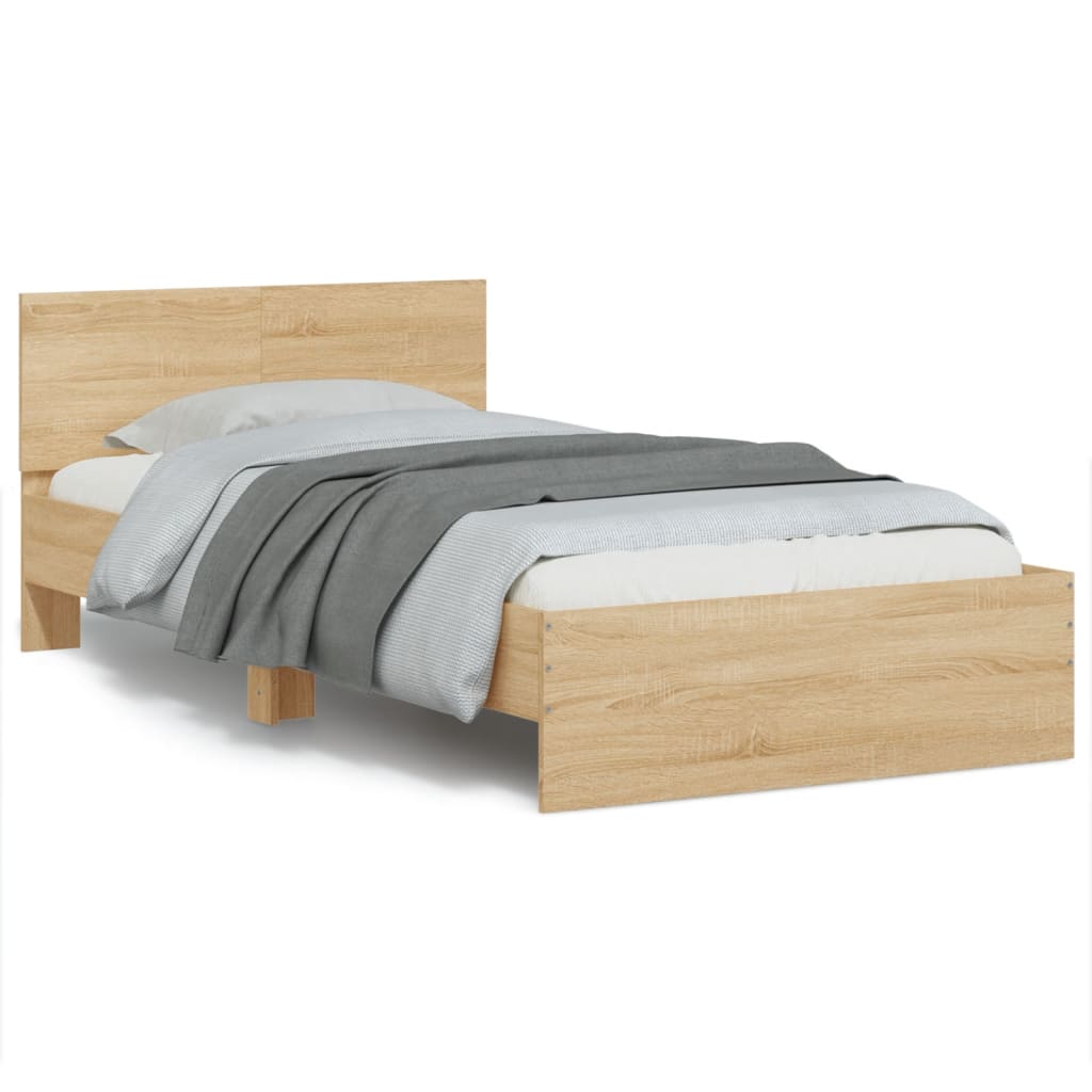 Bedframe met hoofdbord en LED sonoma eikenkleurig 100x200 cm is nu te koop bij PeponiXL, paradijselijk wonen!