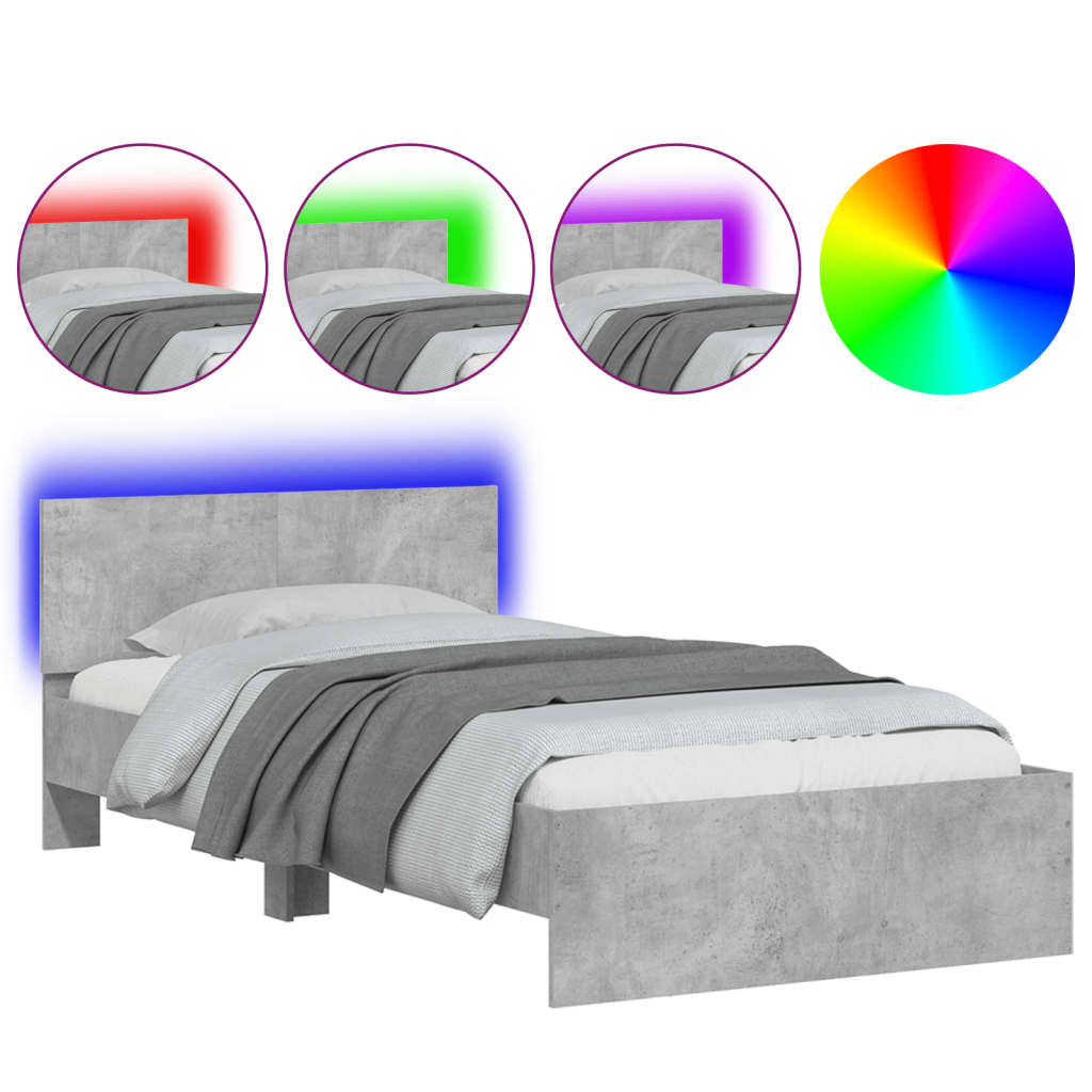Bedframe met hoofdbord en LED-verlichting betongrijs 100x200 cm is nu te koop bij PeponiXL, paradijselijk wonen!