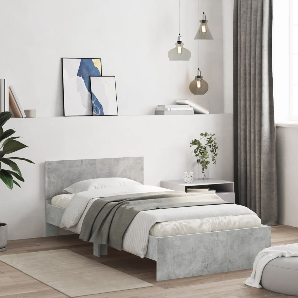 Bedframe met hoofdbord en LED-verlichting betongrijs 100x200 cm is nu te koop bij PeponiXL, paradijselijk wonen!